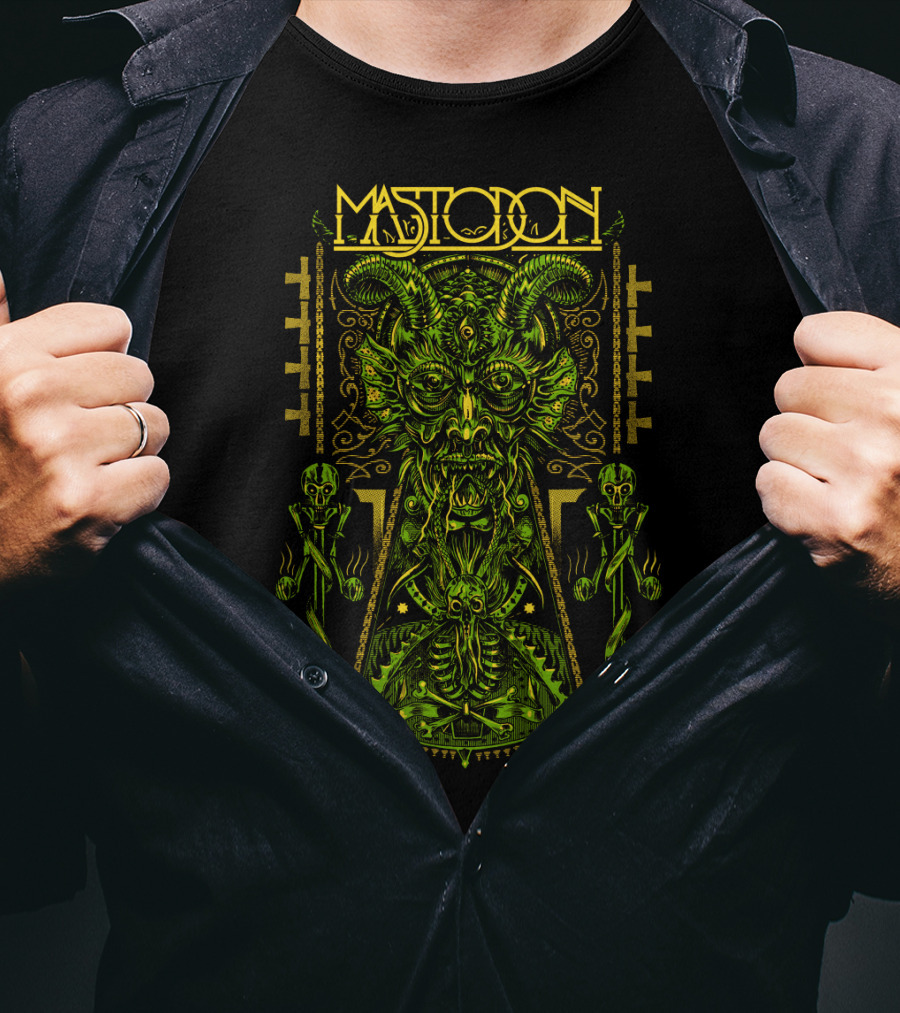 Mastodon Green Demonic Creature With Horns And Mystical T-Shirt