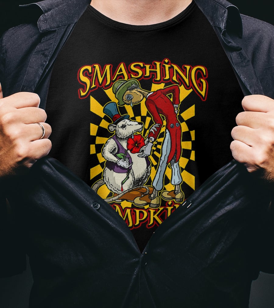 Smashing Pumpkins Alice In Wonderland Style Mad Hatter And White Rabbit T-Shirt