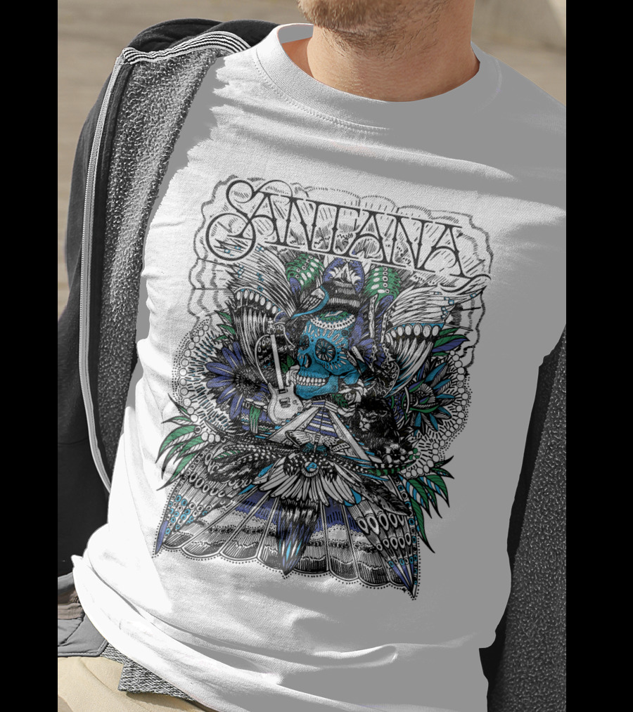 Santana Skull Guitar Art Stn T-Shirt
