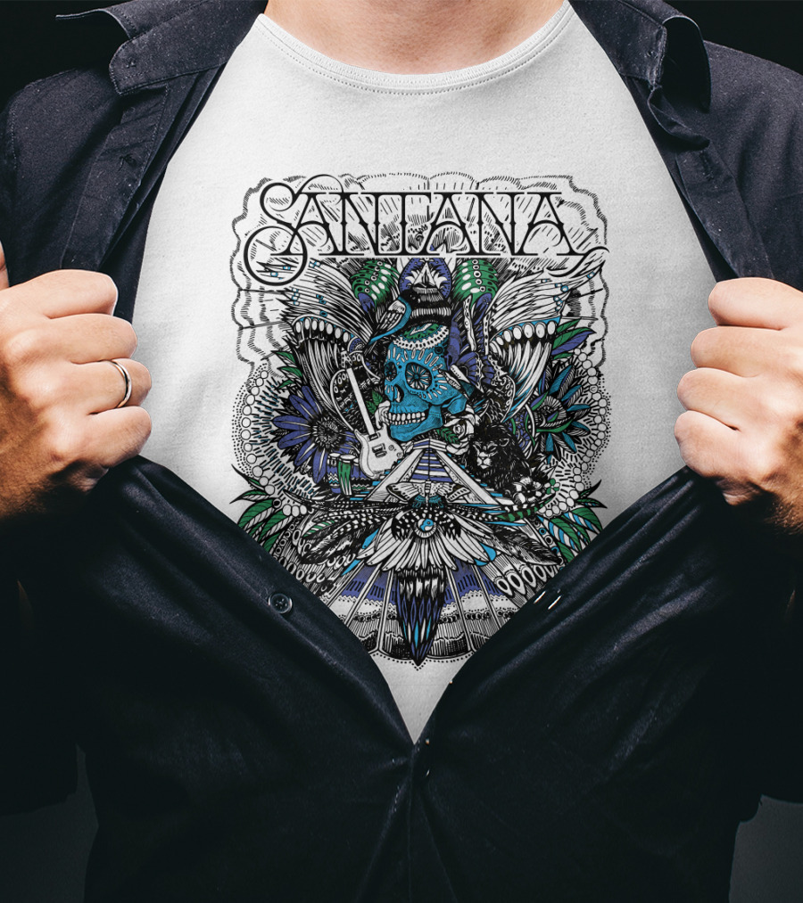 Santana Skull Guitar Art Stn T-Shirt