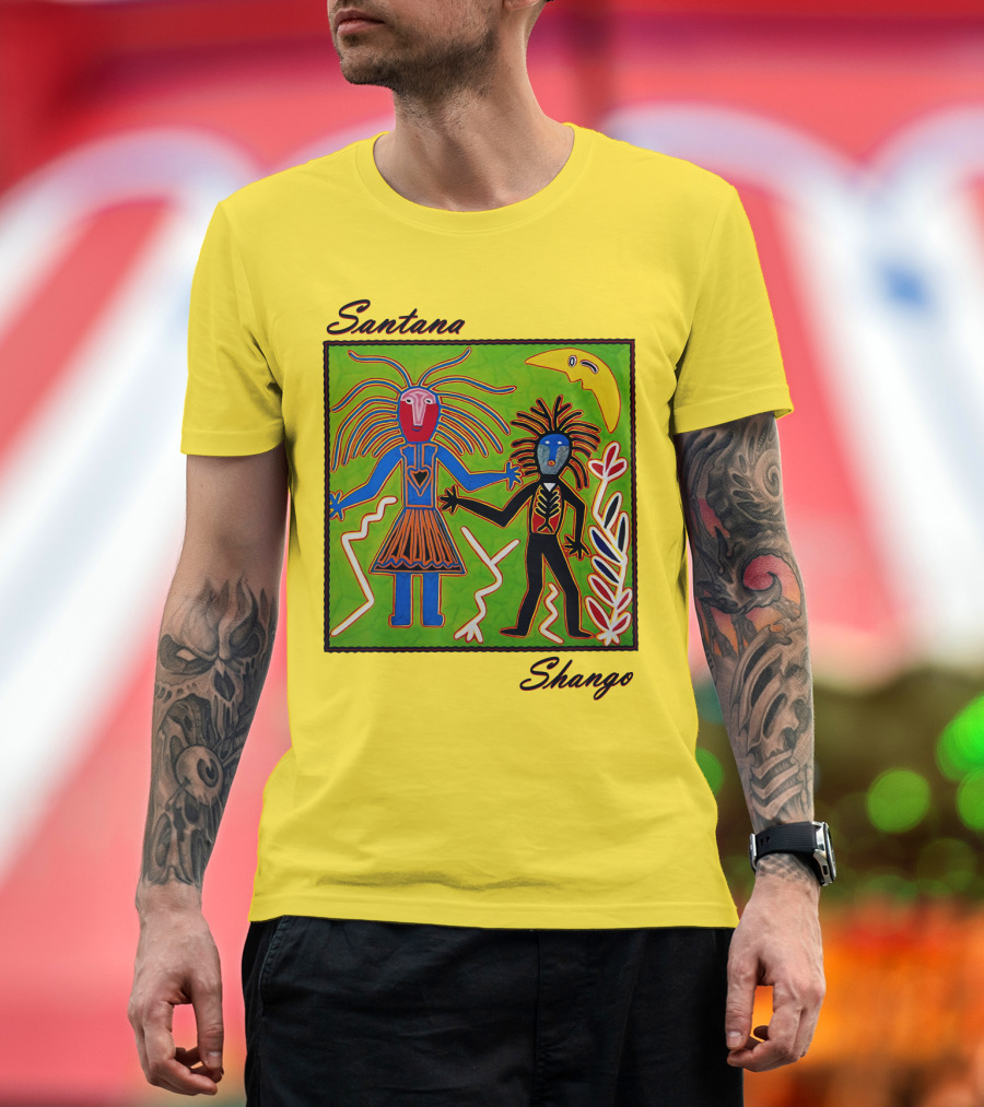 Santana Shango Colorful Tribal Art With Moon And Figures T-Shirt
