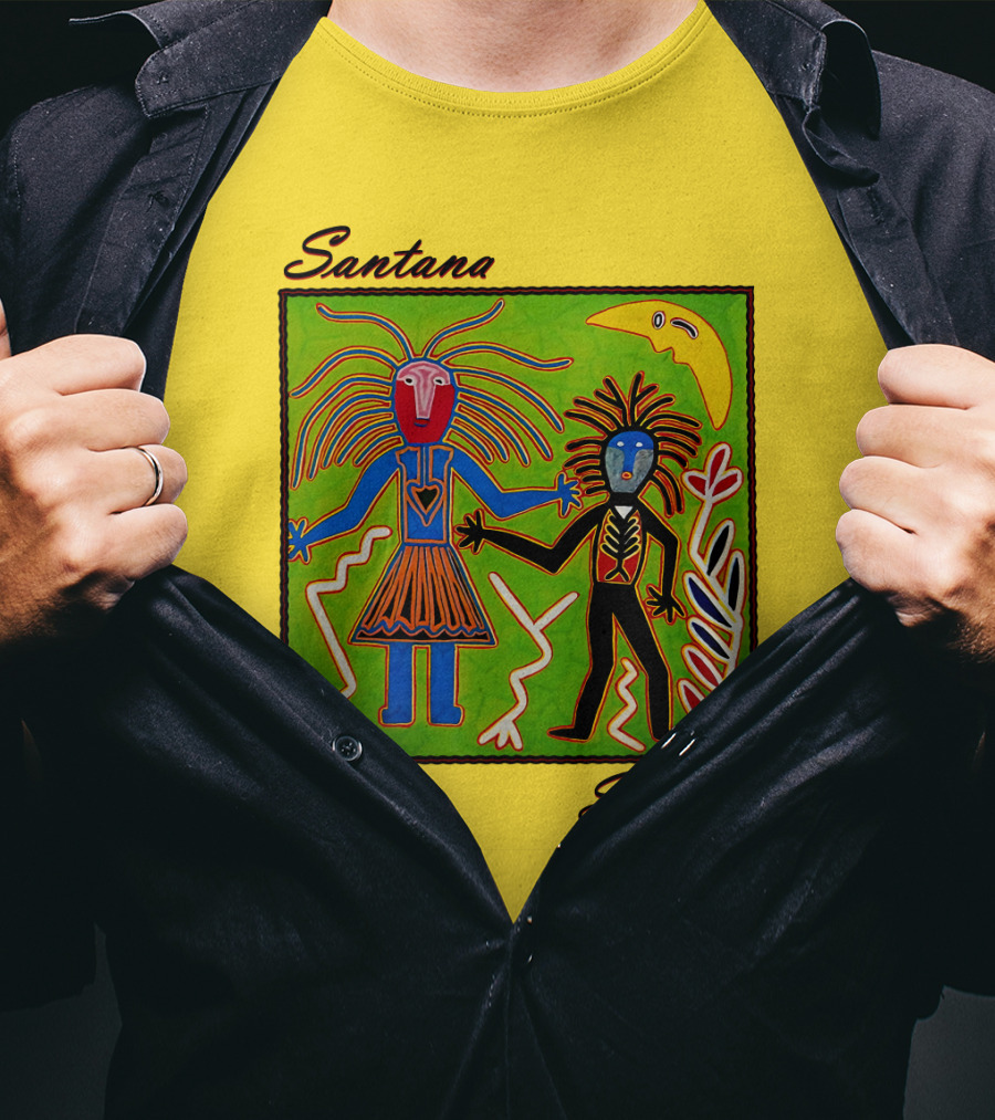 Santana Shango Colorful Tribal Art With Moon And Figures T-Shirt