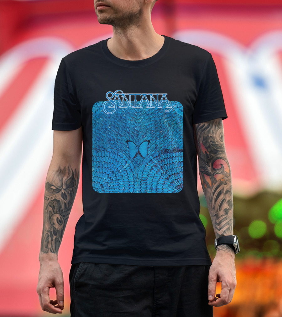 Santana Blue Butterfly And Feathers T-Shirt