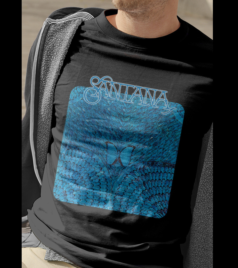 Santana Blue Butterfly And Feathers T-Shirt