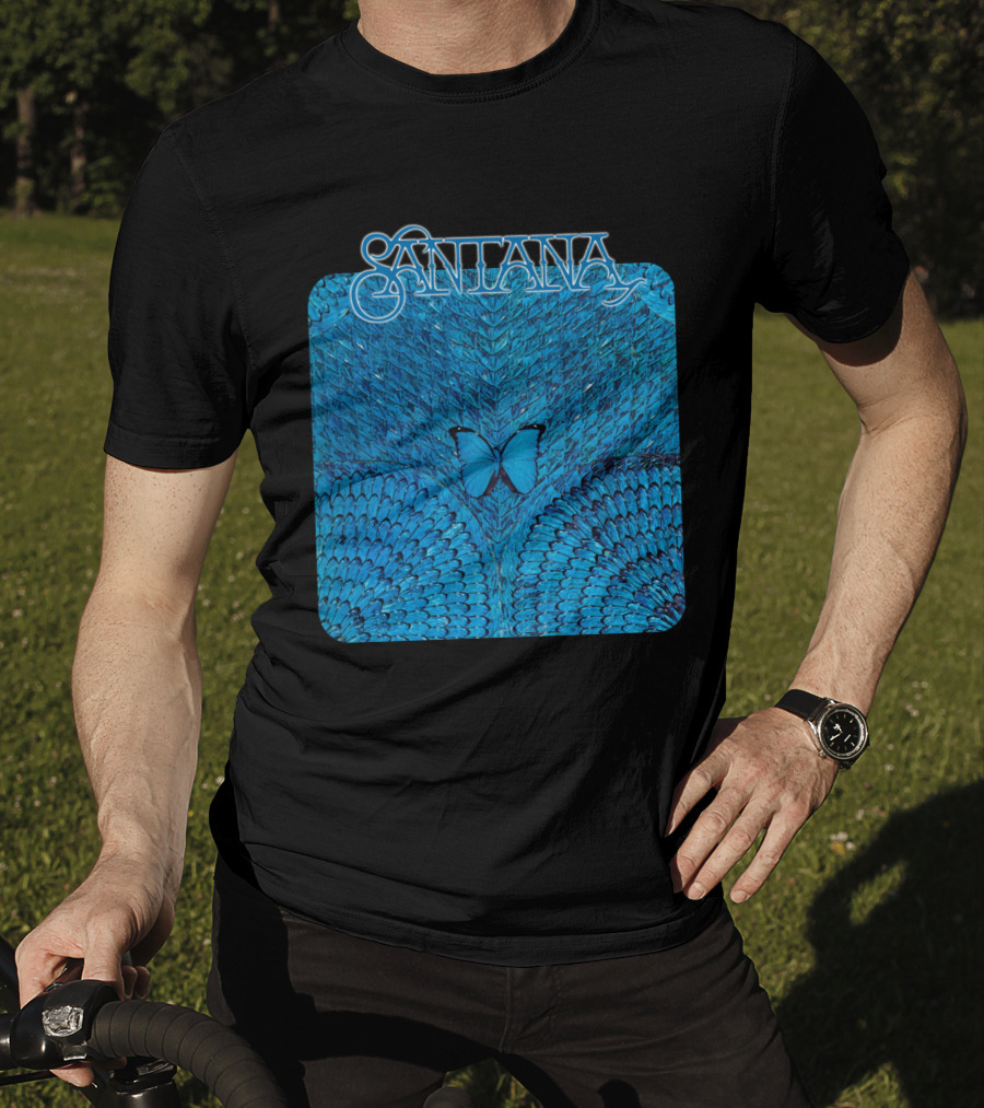 Santana Blue Butterfly And Feathers T-Shirt