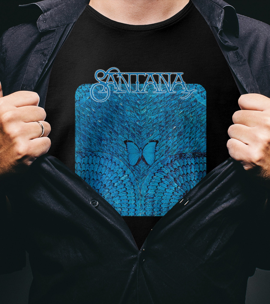 Santana Blue Butterfly And Feathers T-Shirt