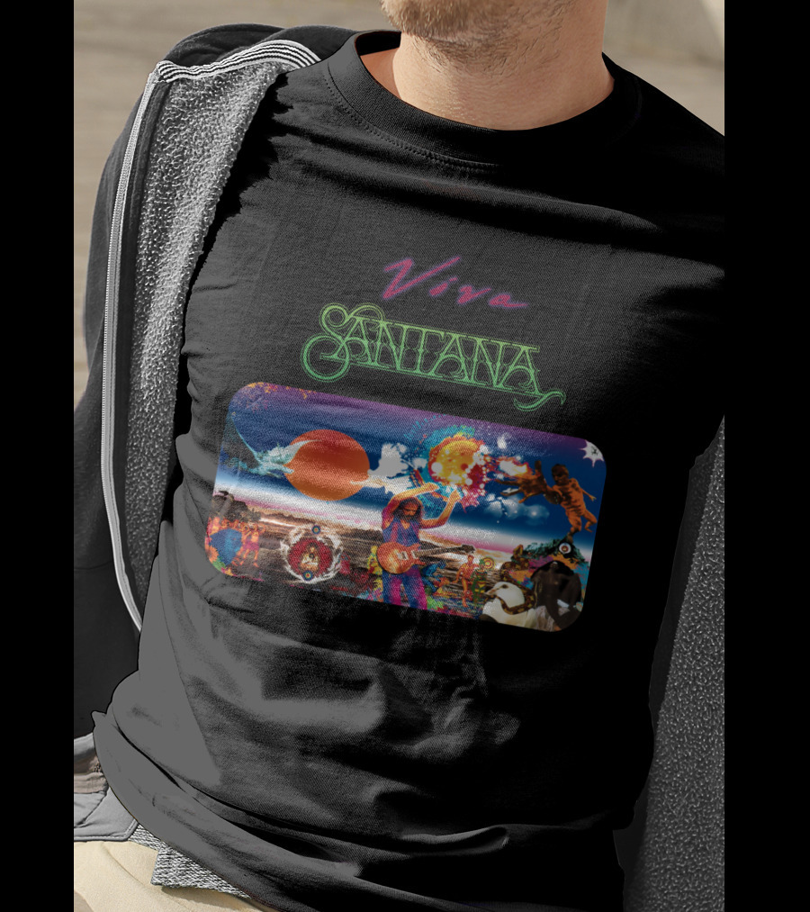 Viva Santana Psychedelic Artwork Collage T-Shirt