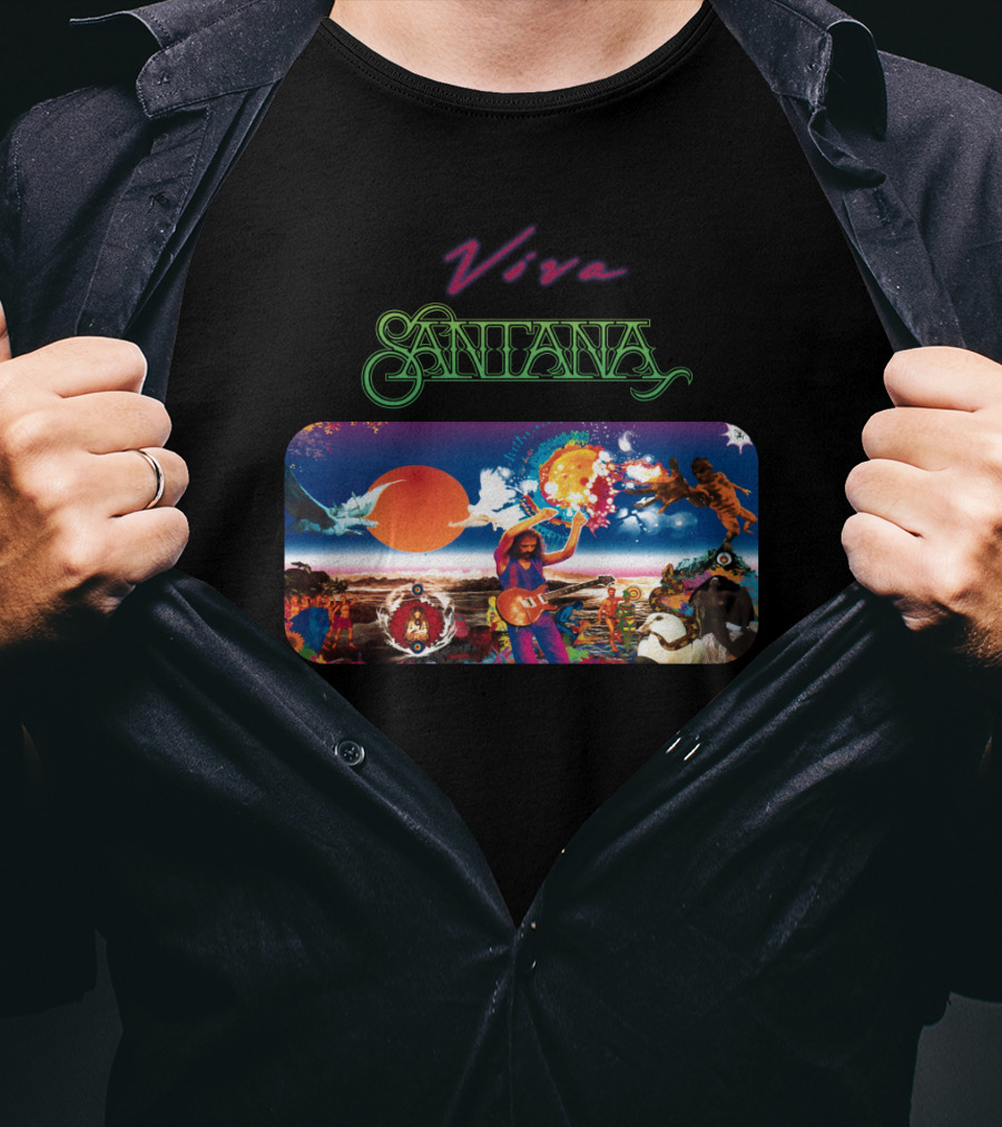 Viva Santana Psychedelic Artwork Collage T-Shirt