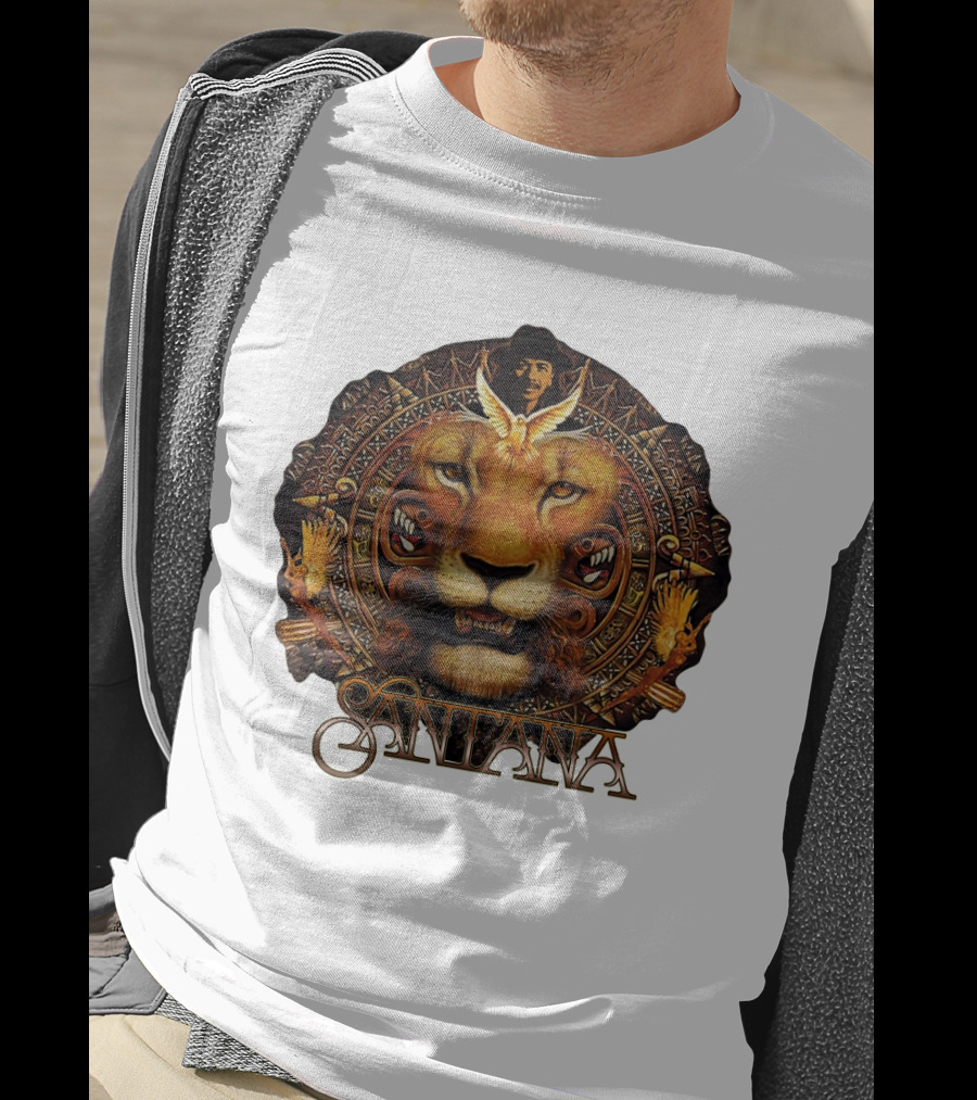 Santana Lion Artwork With Intricate Circular Motif T-Shirt