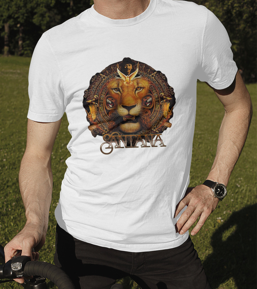 Santana Lion Artwork With Intricate Circular Motif T-Shirt