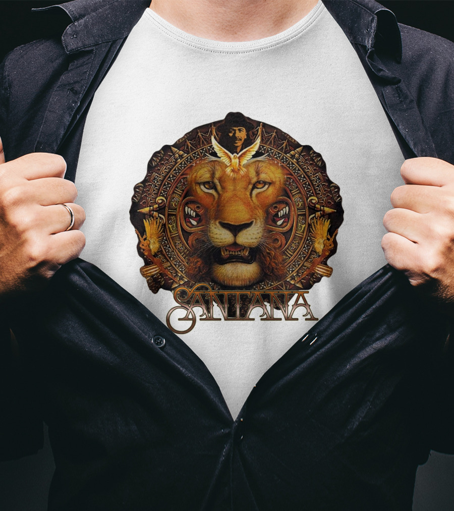 Santana Lion Artwork With Intricate Circular Motif T-Shirt
