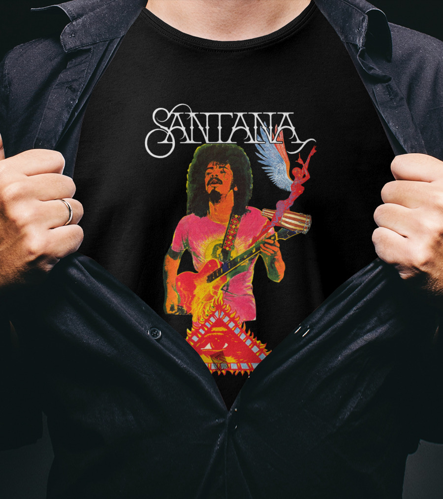 Santana Guitar Art With Angel And Pyramid T-Shirt