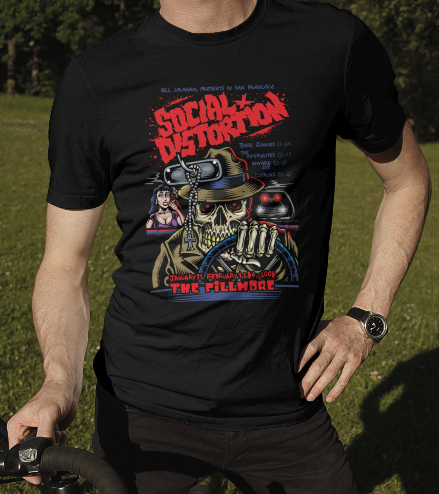 Social Distortion Bill Graham Presents San Francisco The Fillmore January 31 February 1 2 4 2008 Tone Junkies The Aggrolites Inward Eye 22Jacks T-Shirt