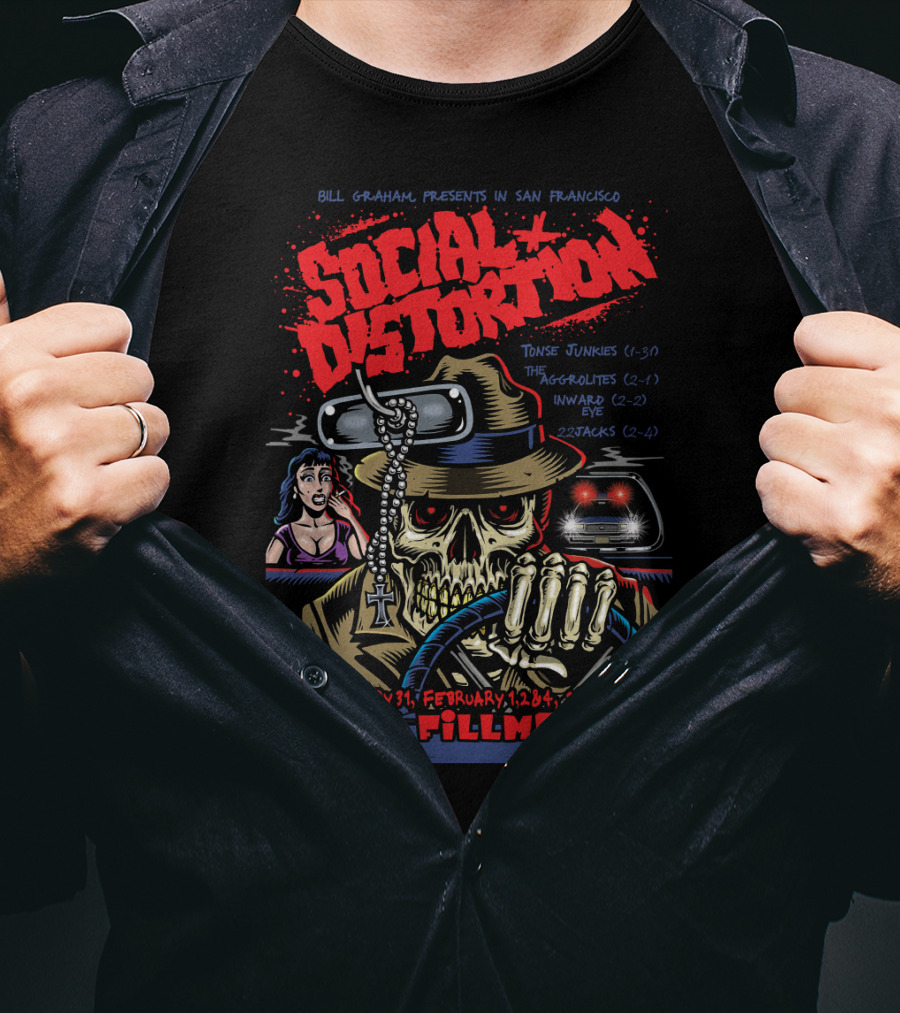 Social Distortion Bill Graham Presents San Francisco The Fillmore January 31 February 1 2 4 2008 Tone Junkies The Aggrolites Inward Eye 22Jacks T-Shirt