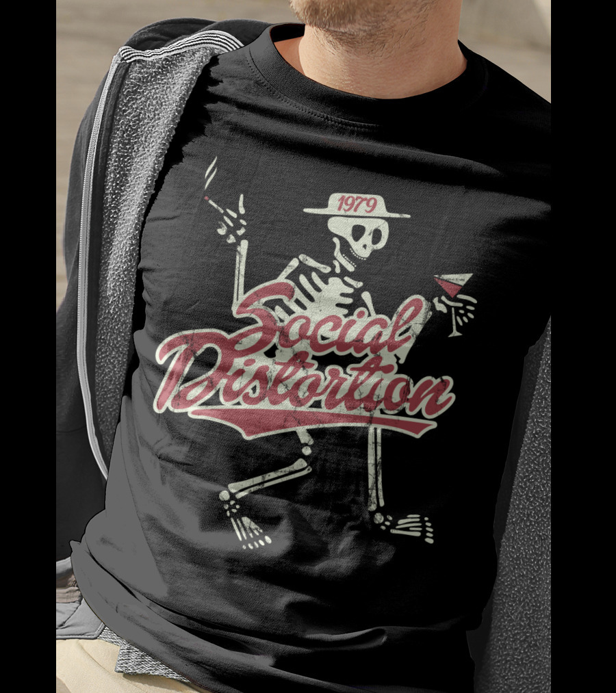 Social Distortion 1979 Skeleton Smoking And Drinking T-Shirt