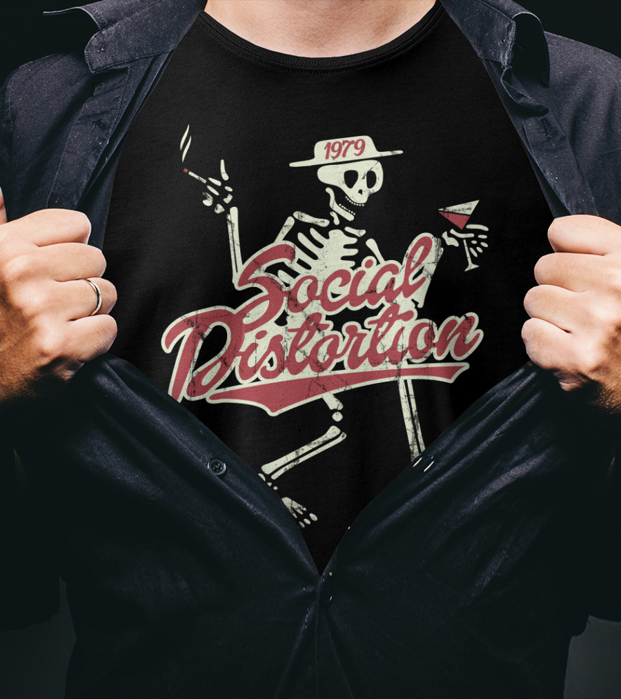 Social Distortion 1979 Skeleton Smoking And Drinking T-Shirt