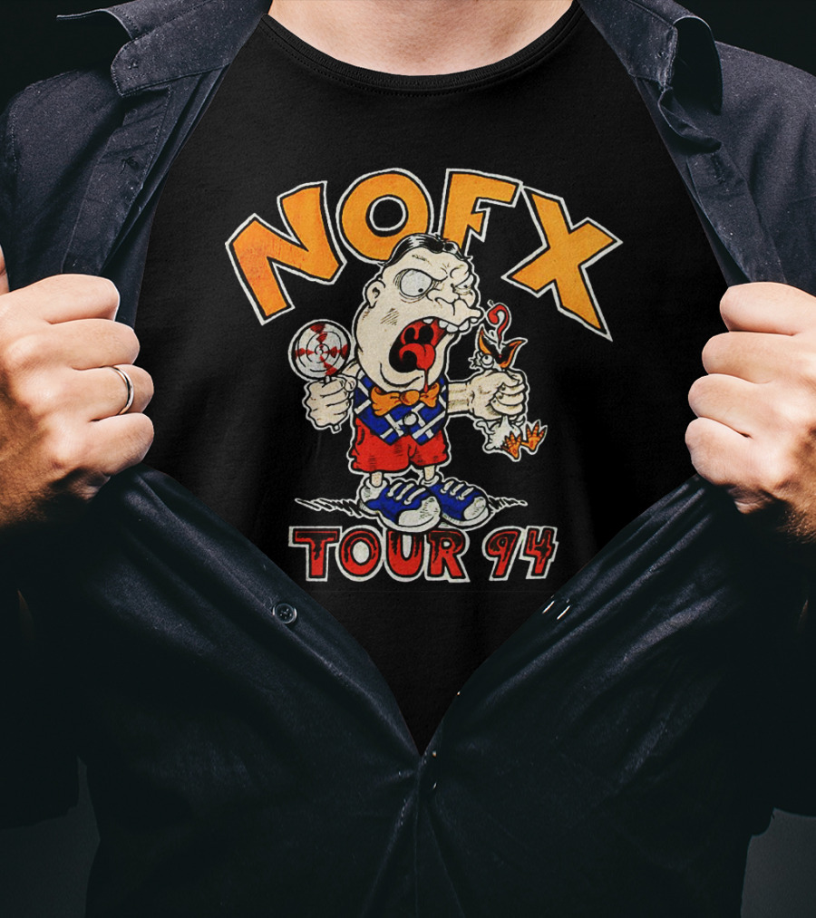 Nofx Tour 94 Cartoon Character With Slingshot And Roast Chicken T-Shirt