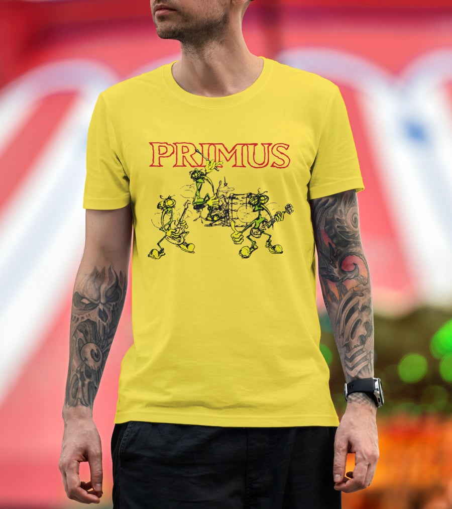 Primus Iconic Cartoon Figures With Red Title T-Shirt