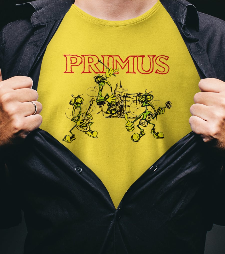 Primus Iconic Cartoon Figures With Red Title T-Shirt