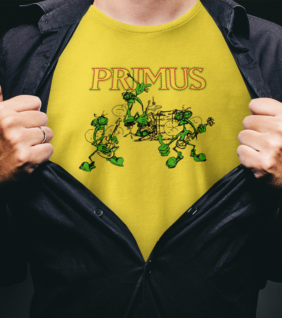 Primus Band Alien Character Drumming And Guitar Playing Scene T-Shirt