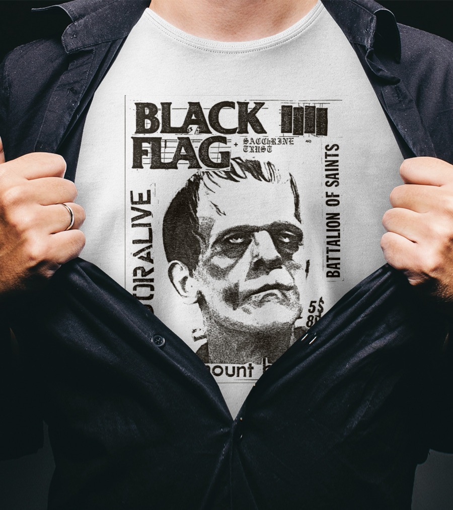 Black Flag Deadoralive Saccharine Trust Fairmoount Hall Battalion Of Saints Frankenstein 3760 Fairmount Ave 5 Pm Oct T-Shirt