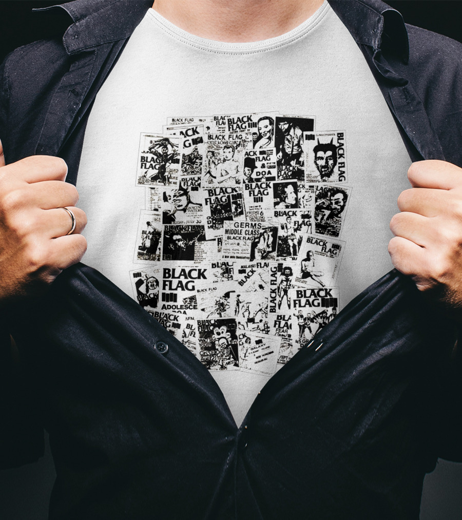 Black Flag Collage With Concert Posters T-Shirt