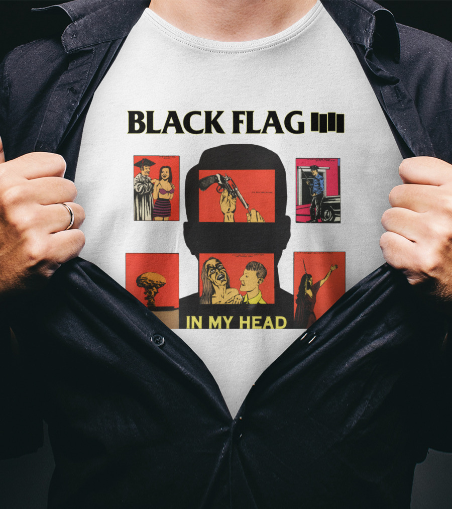 Black Flag In My Head Album Cover Artwork With Iconic Imagery And T-Shirt