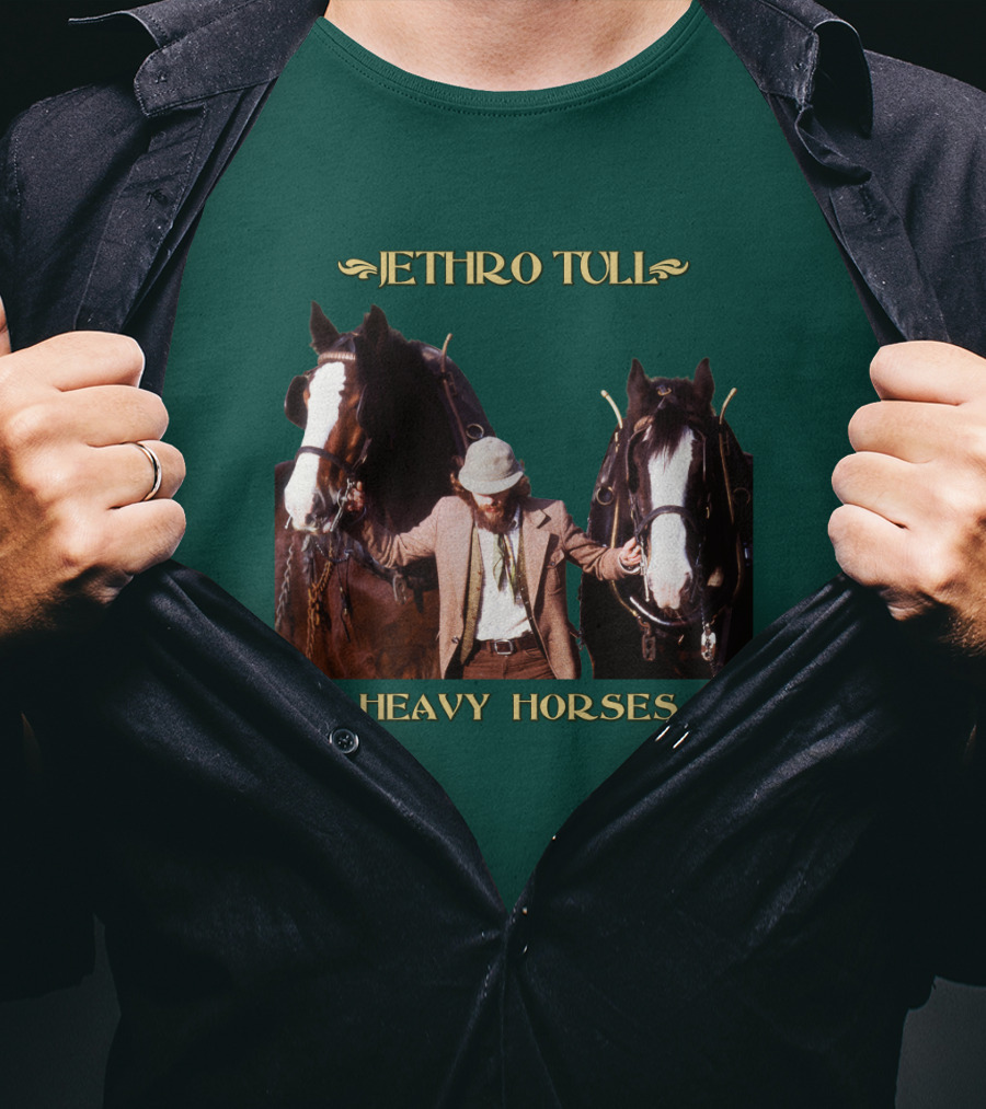 Jethro Tull Heavy Horses Album Cover With Horses And Figure T-Shirt