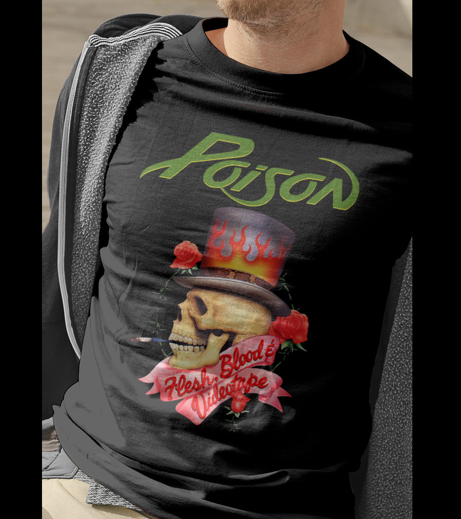 Poison Flesh Blood & Videotape Skull With Roses And Cigarette T-Shirt