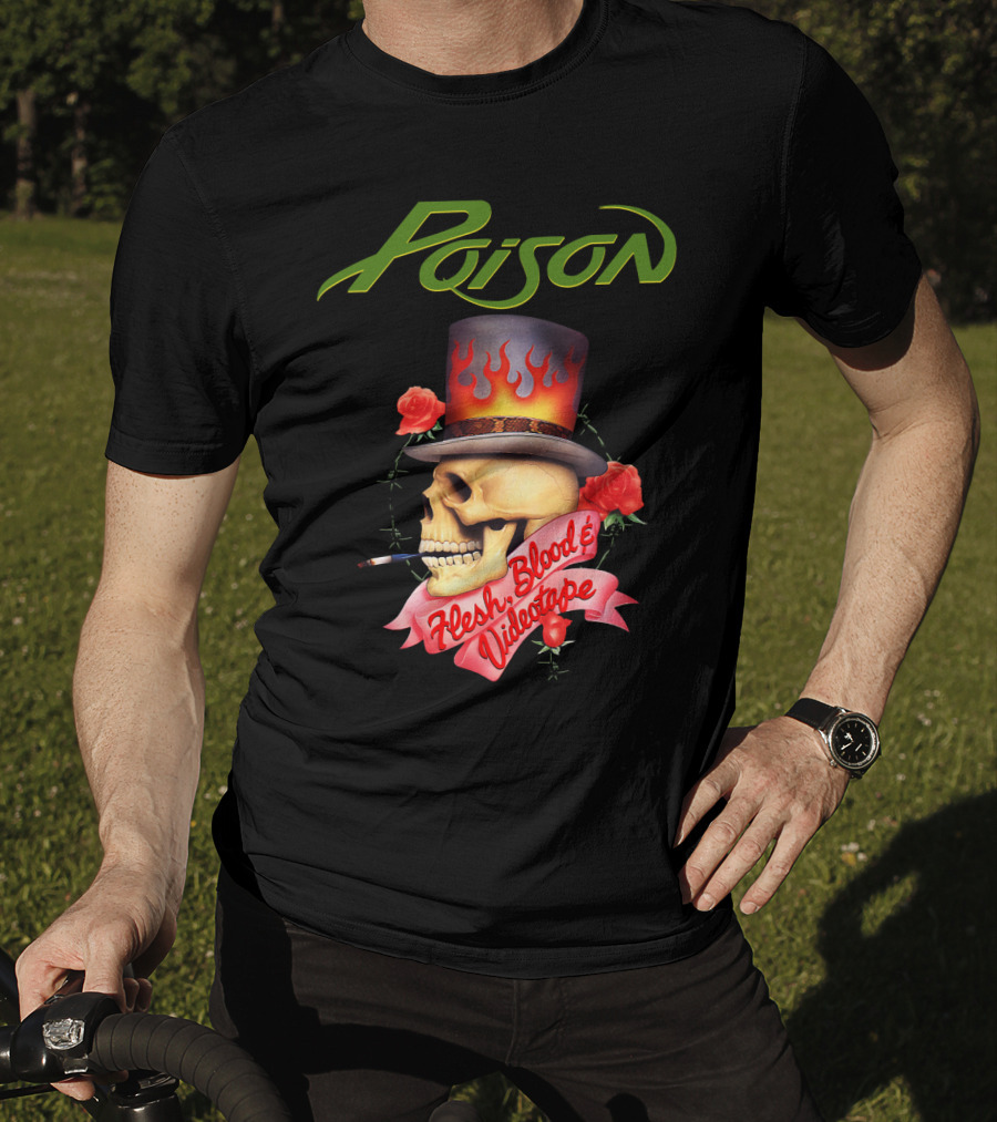 Poison Flesh Blood & Videotape Skull With Roses And Cigarette T-Shirt