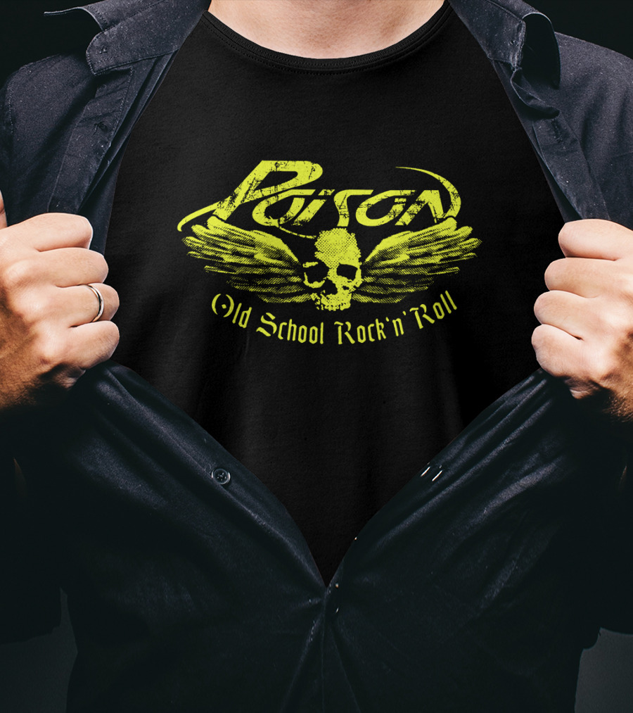 Poison Old School Rock 'N' Roll Skull With Wings T-Shirt