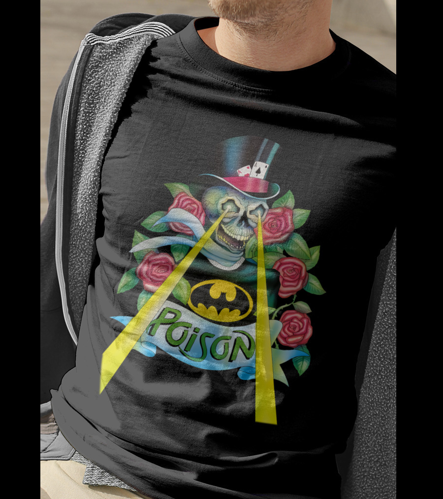 Poison Skull With Top Hat And Roses Featuring Bat T-Shirt
