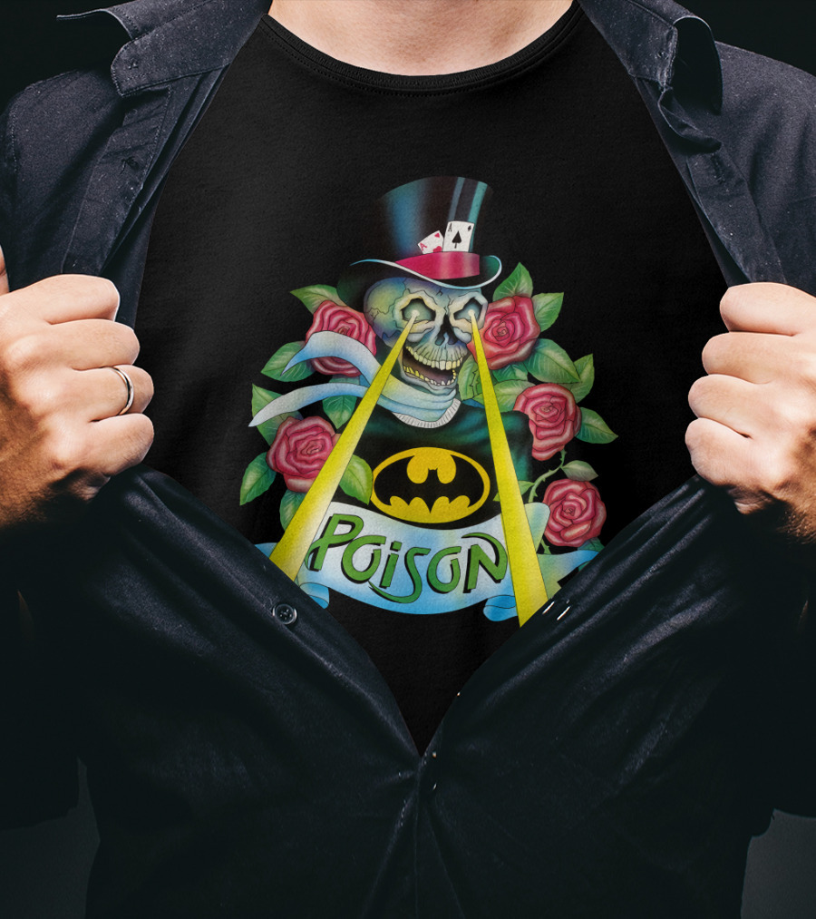 Poison Skull With Top Hat And Roses Featuring Bat T-Shirt