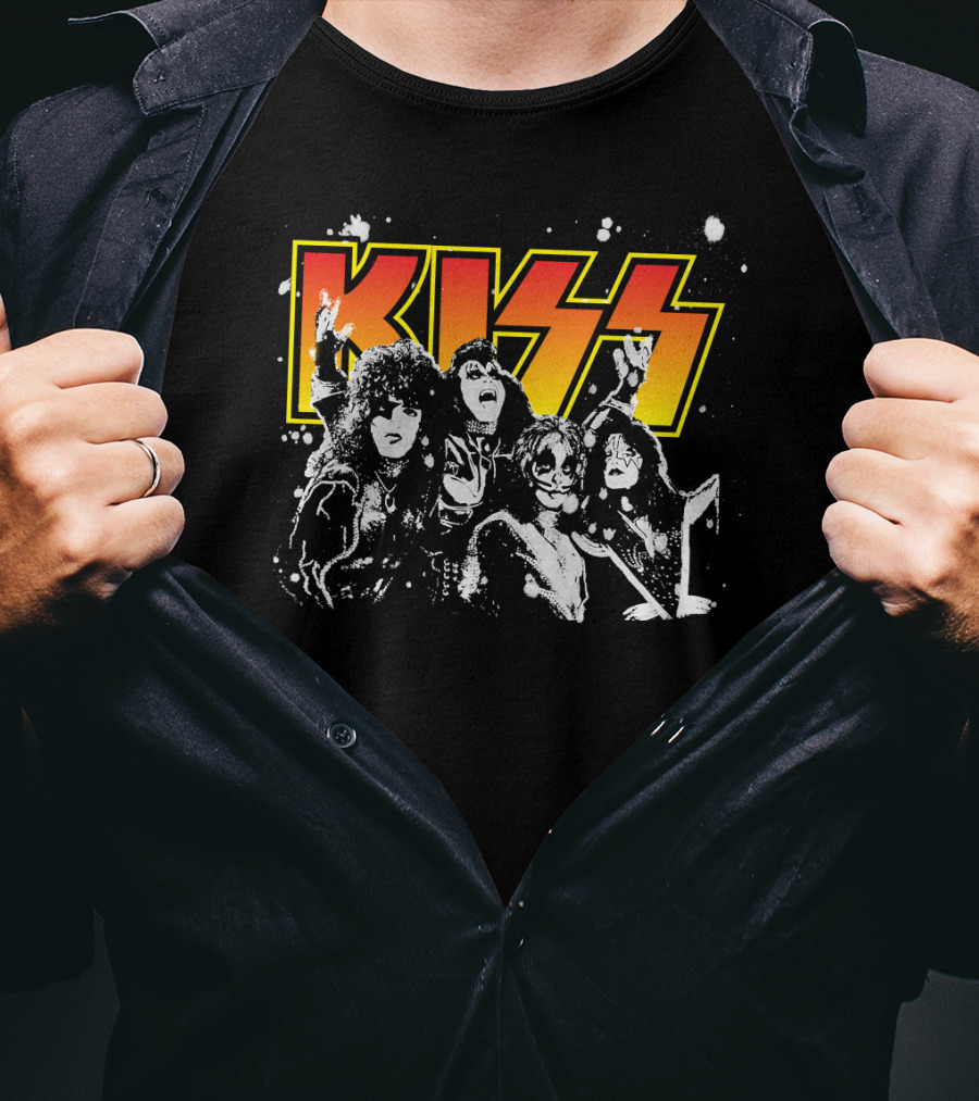 Kiss Band Black And White Group Photo T-Shirt