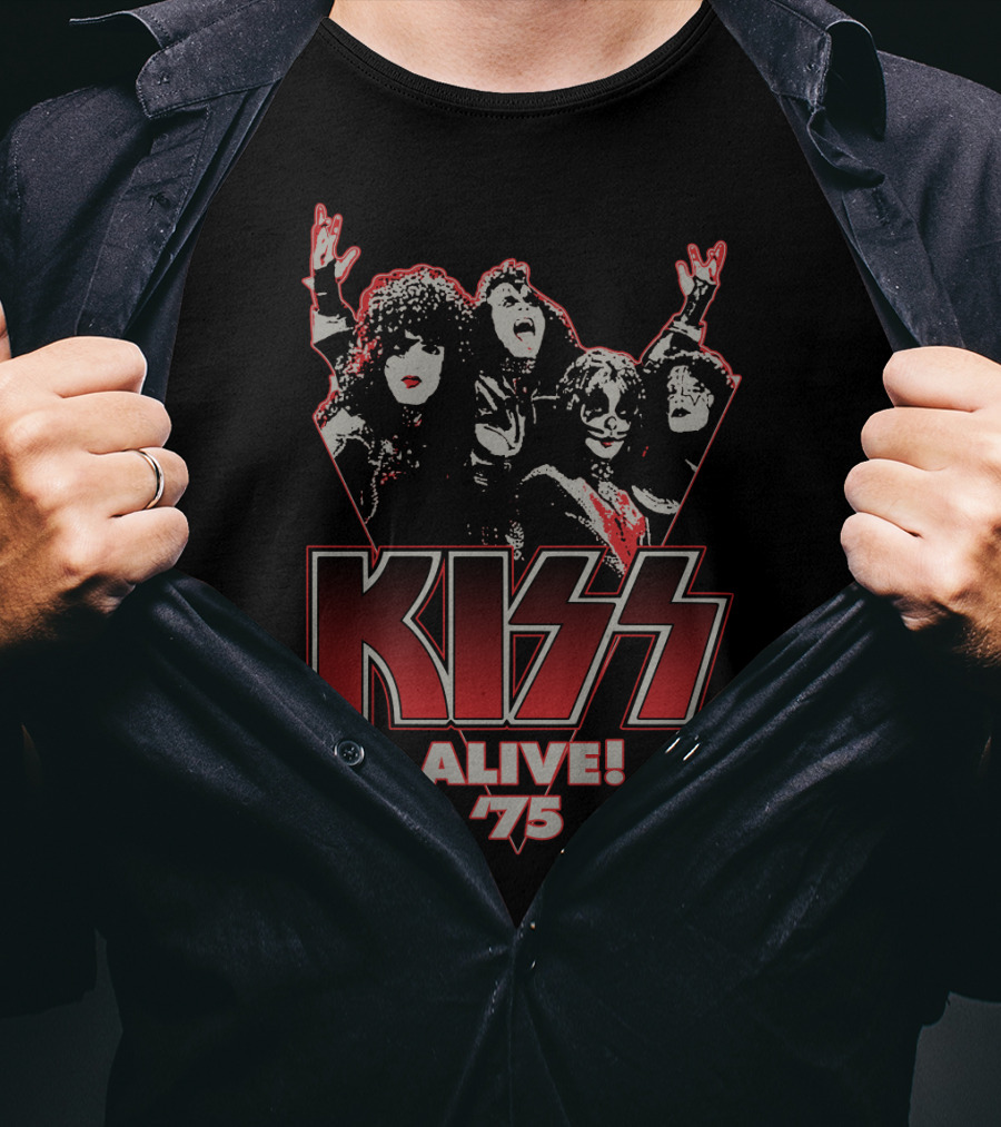 Kiss Alive 75 Concert Tour Poster Iconic Band Members T-Shirt