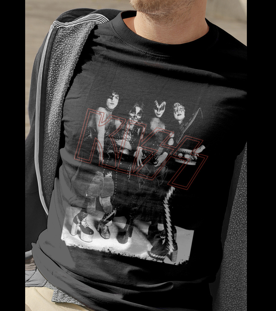 Kiss Band Classic Members Black And Whitephoto T-Shirt