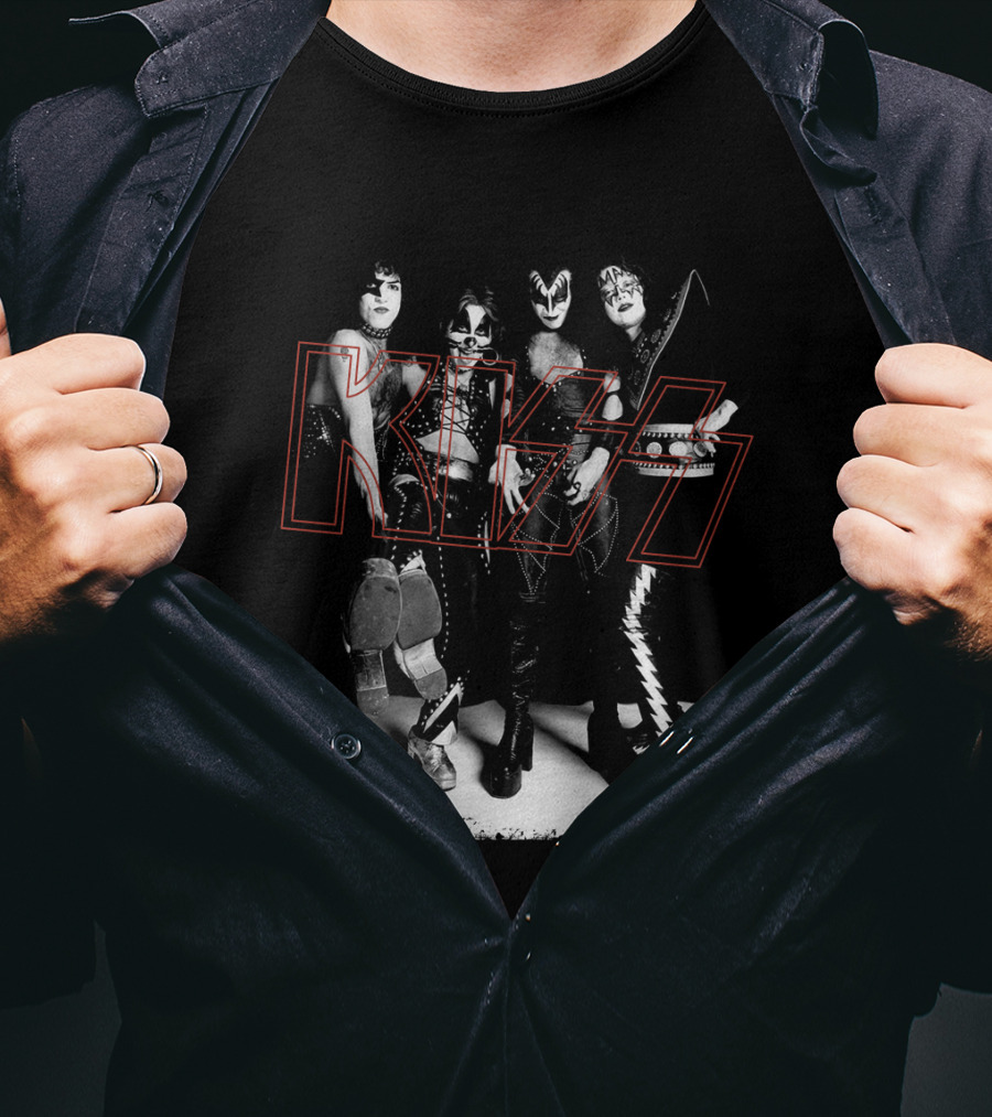 Kiss Band Classic Members Black And Whitephoto T-Shirt