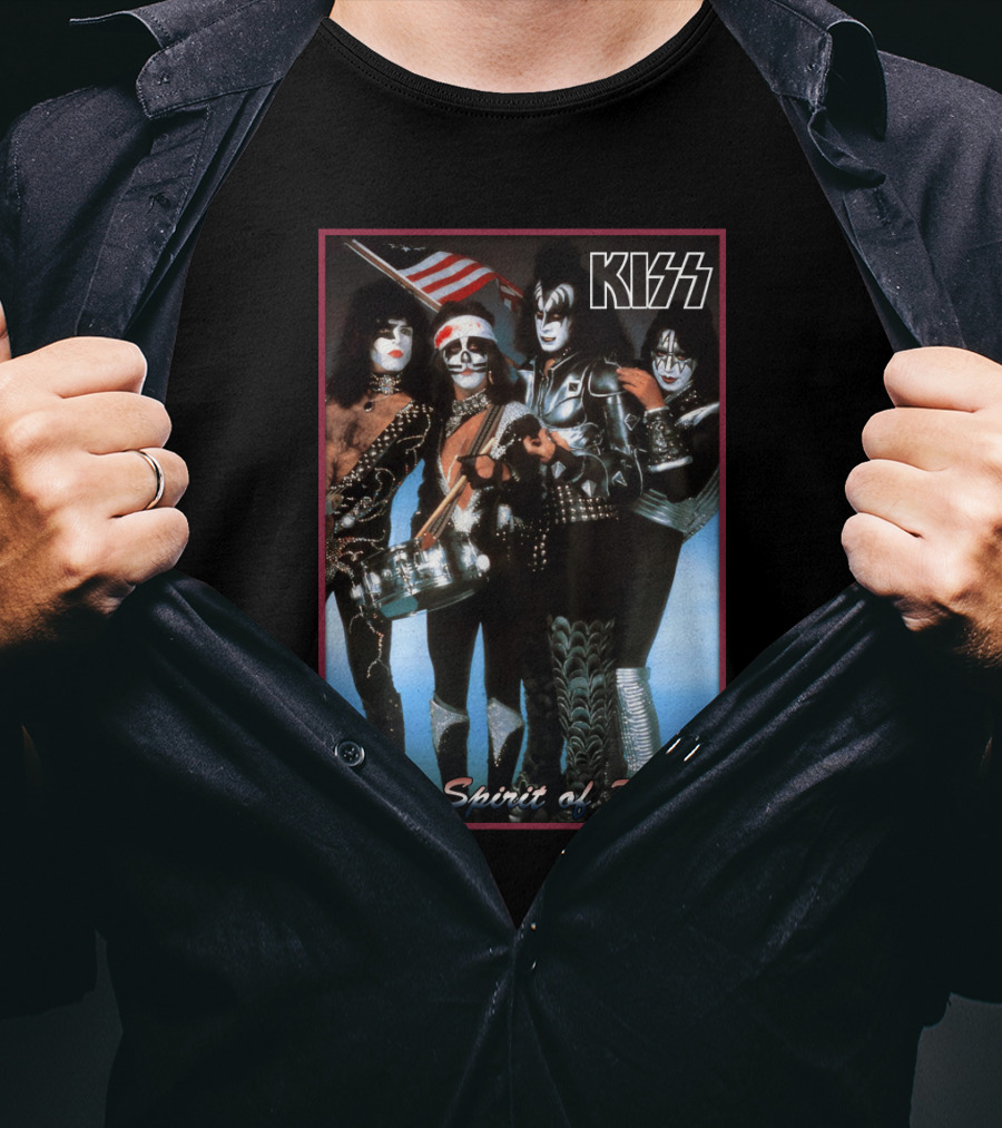 Kiss The Spirit Of '76 Band Portrait Poster With American Flag T-Shirt