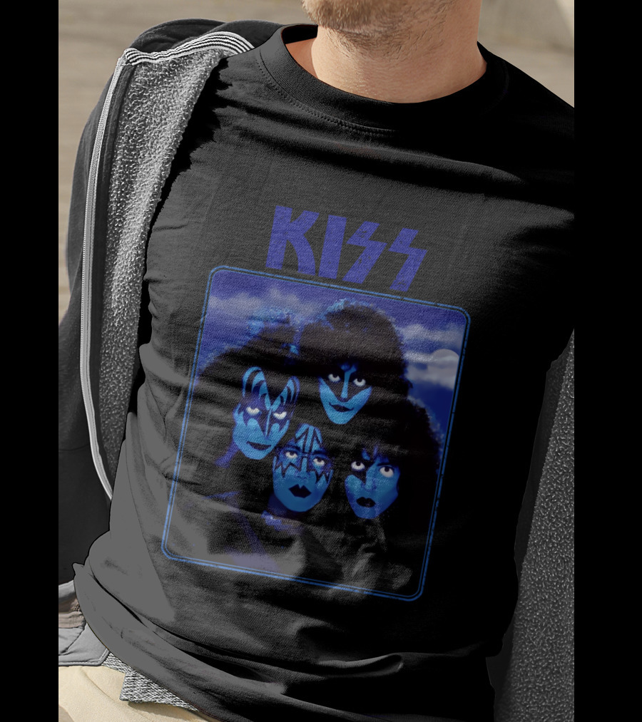 Kiss Band Portrait In Blue T-Shirt