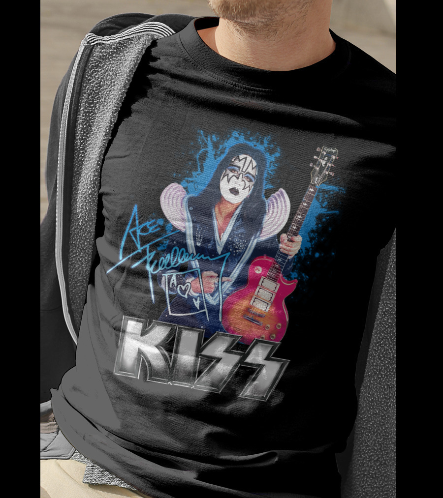 Kiss Ace Frehley Signature Graphic Guitar Art T-Shirt