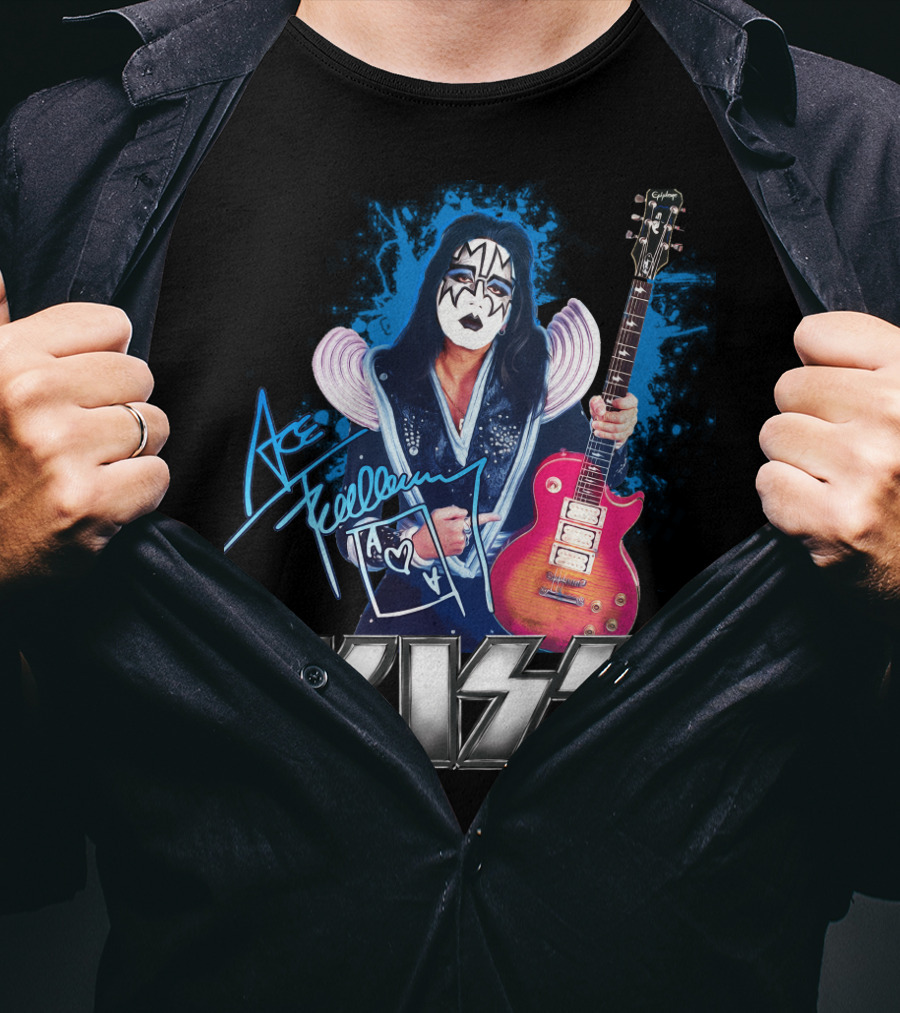Kiss Ace Frehley Signature Graphic Guitar Art T-Shirt