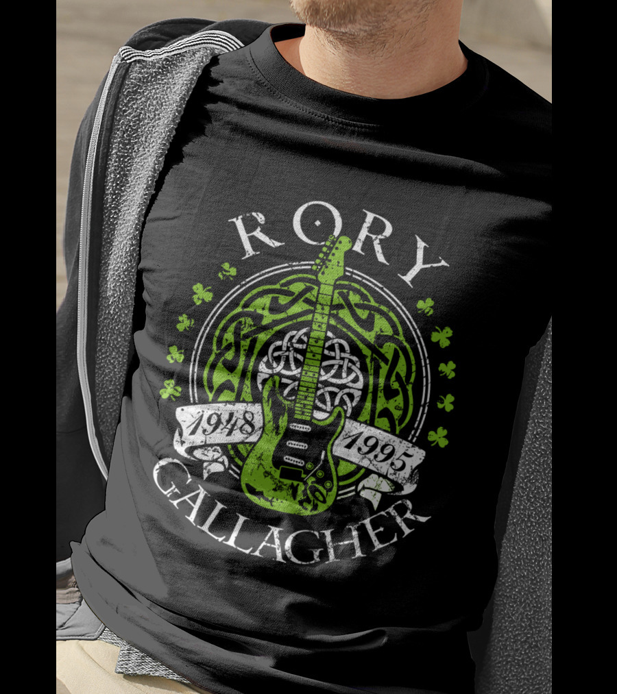 Rory Gallagher 1948-1995 Celtic Guitar And Shamrock T-Shirt