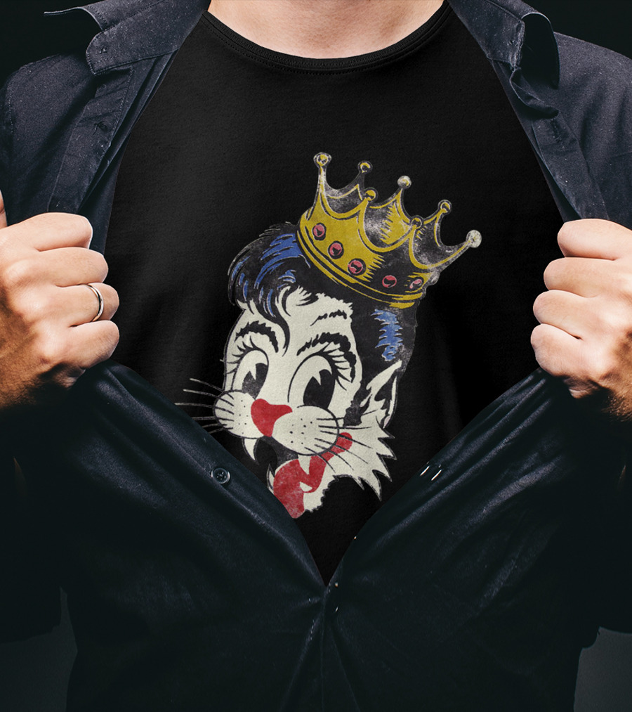 Kiss Cat King Retro Mascot Style With Crown T-Shirt