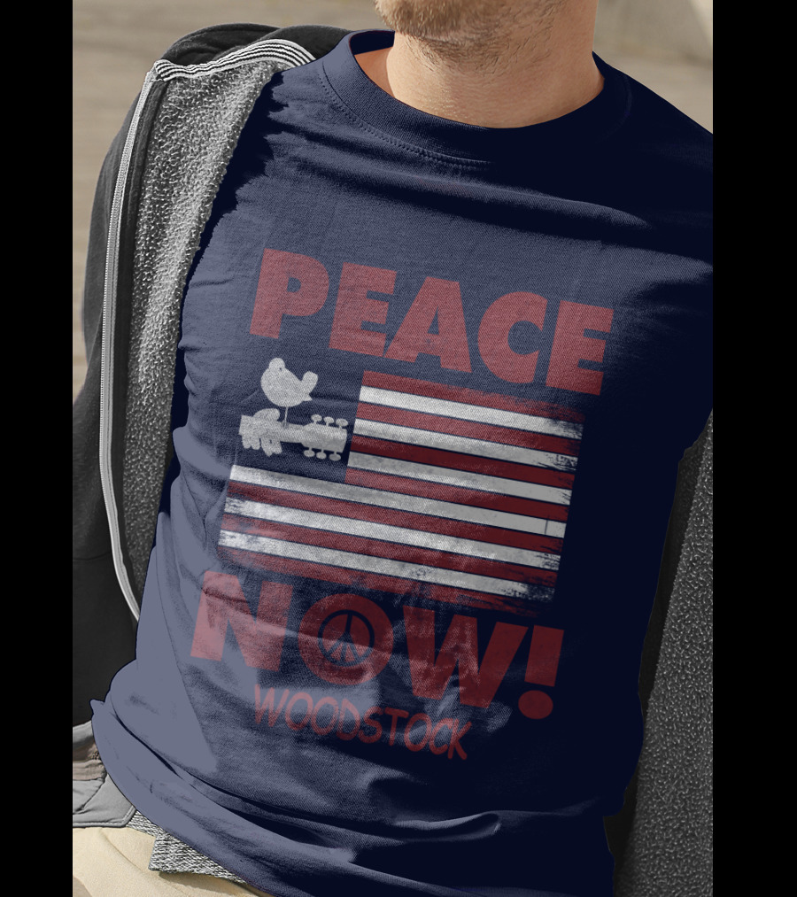 Woodstock Peace Now! American Flag Guitar Bird T-Shirt