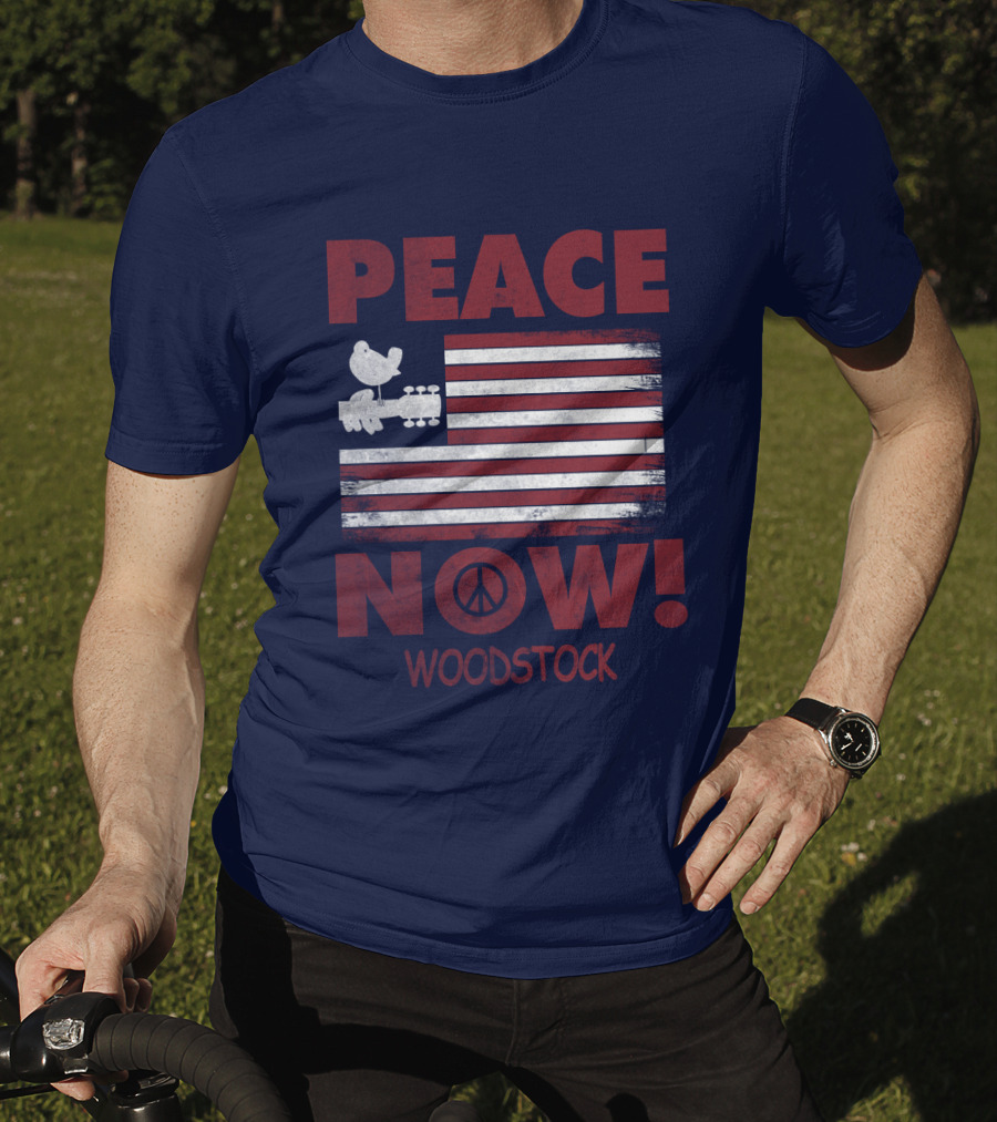 Woodstock Peace Now! American Flag Guitar Bird T-Shirt