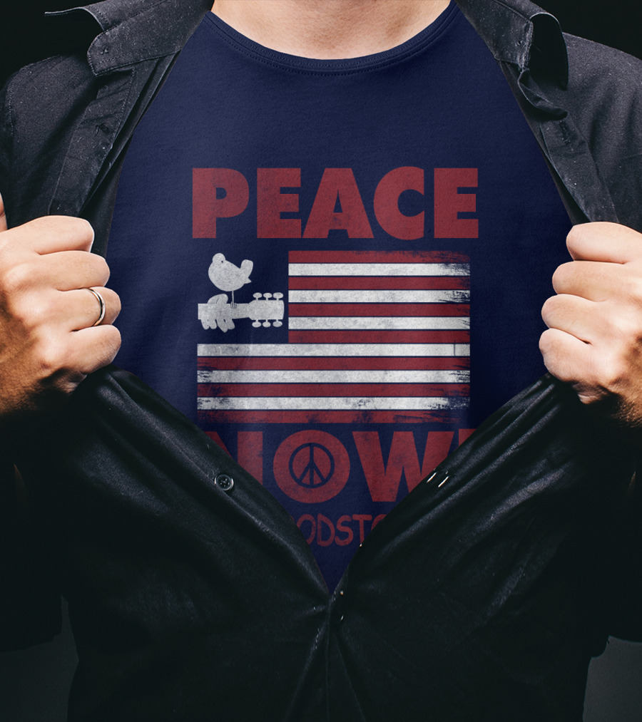 Woodstock Peace Now! American Flag Guitar Bird T-Shirt