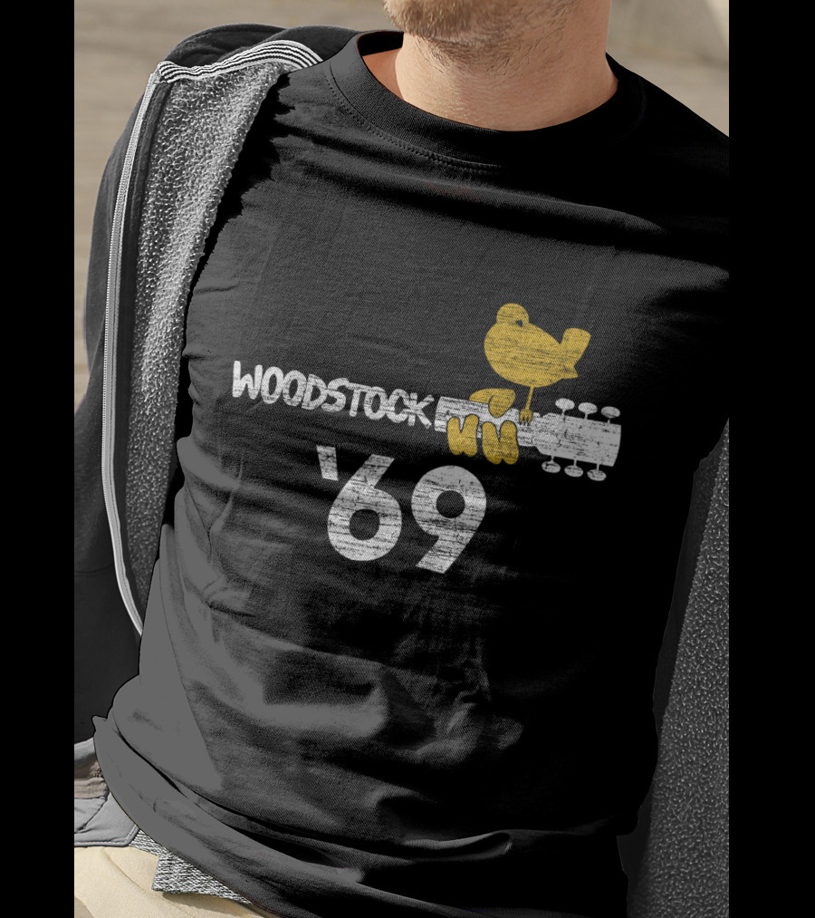 Woodstock Music Festival 1969 Yellow Bird On Guitar T-Shirt