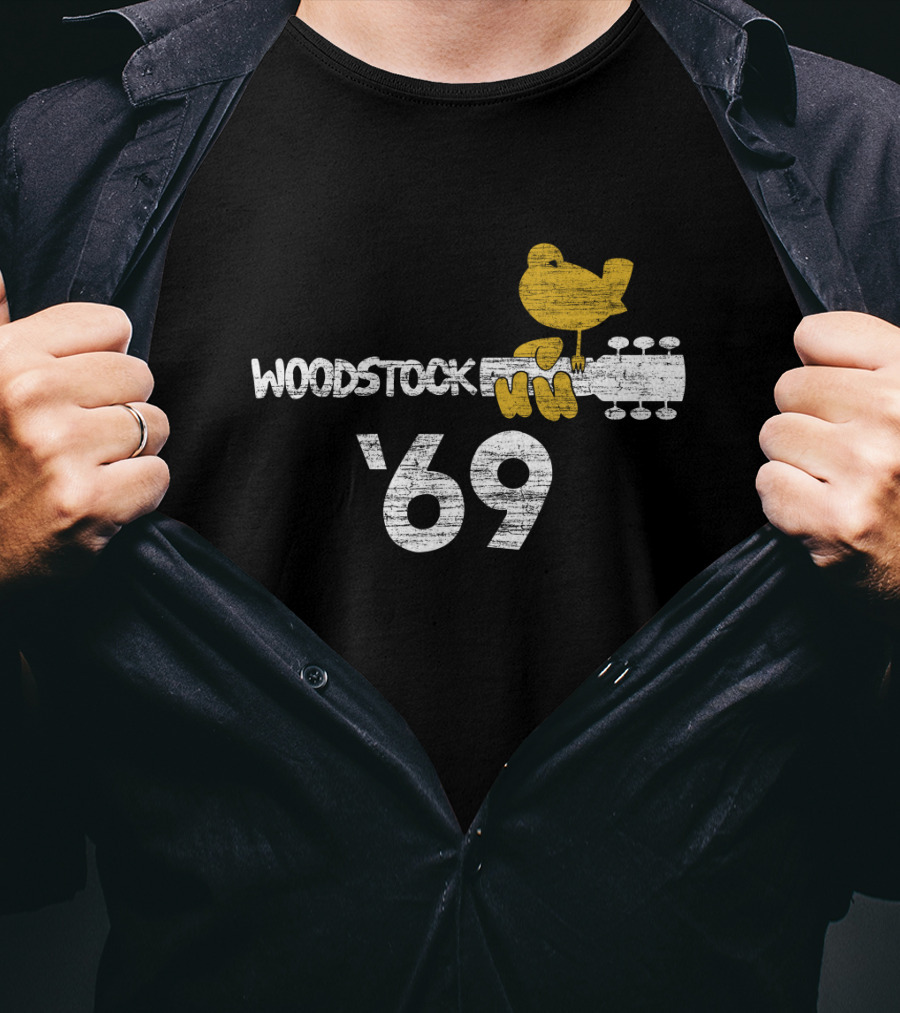 Woodstock Music Festival 1969 Yellow Bird On Guitar T-Shirt