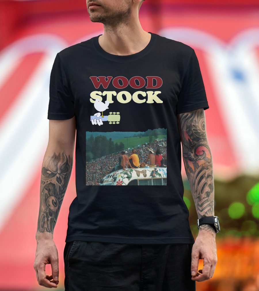 Woodstock Peace Festival Sitting On Decorated Hippie Bus T-Shirt