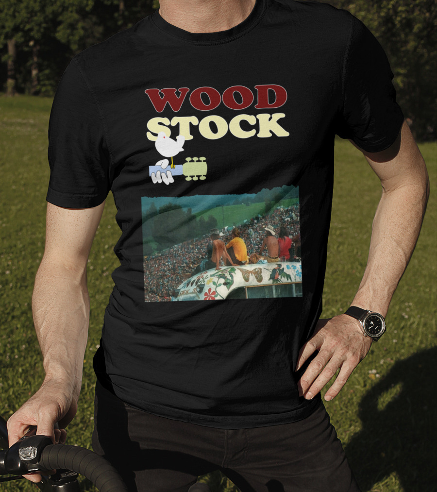 Woodstock Peace Festival Sitting On Decorated Hippie Bus T-Shirt